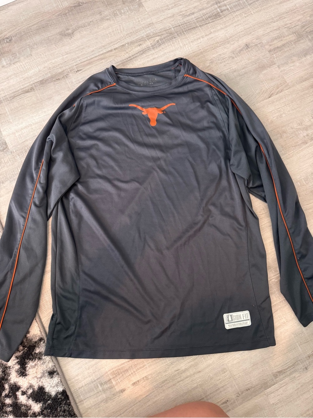 Gray Long-Sleeve Performance Shirt with Orange Longhorn Logo